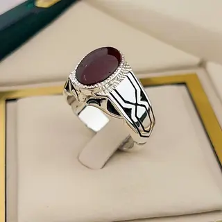 انگشتر نقره مردانه عقیق یمنی سرخ کد S2654