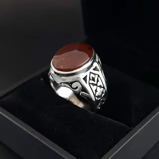 انگشتر نقره مردانه عقیق یمنی سرخ کد S2664