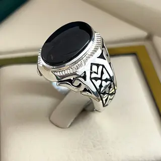 انگشتر نقره مردانه عقیق یمنی مشکی کد S2689