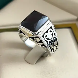 انگشتر نقره مردانه عقیق یمنی مشکی کد S2690
