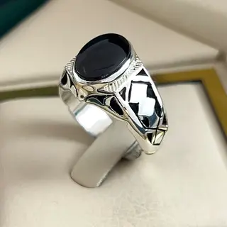 انگشتر نقره مردانه عقیق یمنی مشکی کد S2693
