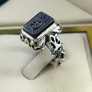 انگشتر نقره مردانه عقیق یمنی مشکی خطی کد S2694