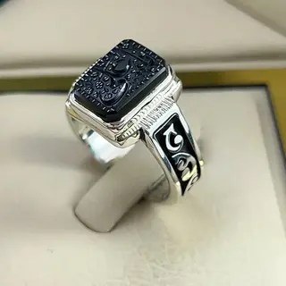 انگشتر نقره مردانه عقیق یمنی مشکی خطی کد S2695