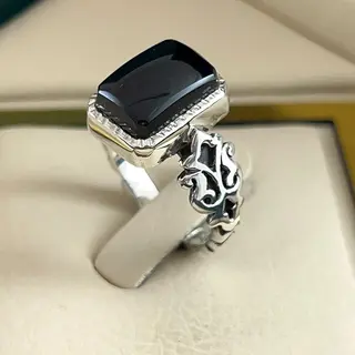 انگشتر نقره مردانه عقیق یمنی مشکی کد S2697