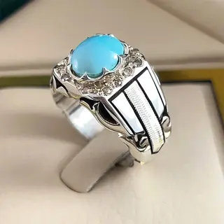 انگشتر نقره مردانه فیروزه نیشابور طبیعی کد S2699