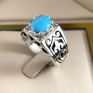 انگشتر نقره مردانه فیروزه نیشابور طبیعی کد S2700