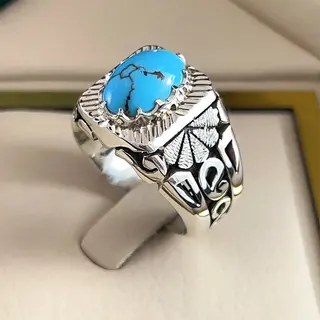 انگشتر نقره مردانه فیروزه نیشابور طبیعی کد S2701