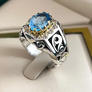 انگشتر نقره مردانه توپاز سوئیسی کد S2706