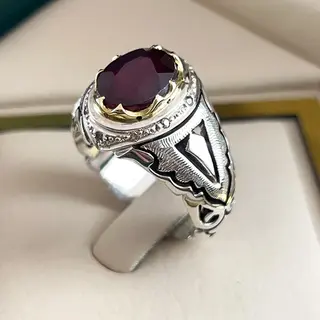 انگشتر نقره مردانه یاقوت سرخ کد S2707