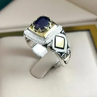 انگشتر نقره مردانه یاقوت کبود کد S2709