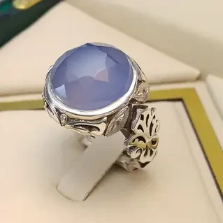 انگشتر نقره مردانه یاقوت کبود الماس تراش کد S96149