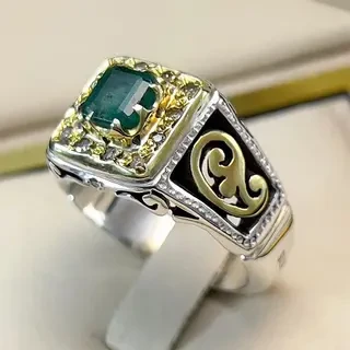 انگشتر نقره مردانه نگین زمرد زامبیا کد S2203