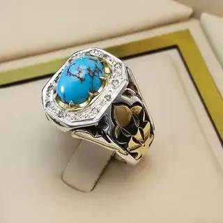 انگشتر نقره مردانه فیروزه نیشابور کد S2211